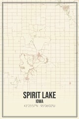 Retro US city map of Spirit Lake, Iowa. Vintage street map.
