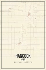 Retro US city map of Hancock, Iowa. Vintage street map.