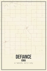 Retro US city map of Defiance, Iowa. Vintage street map.