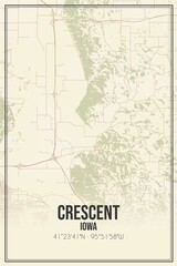 Retro US city map of Crescent, Iowa. Vintage street map.