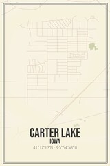 Retro US city map of Carter Lake, Iowa. Vintage street map.