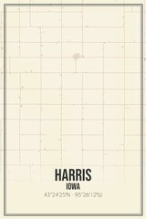 Retro US city map of Harris, Iowa. Vintage street map.