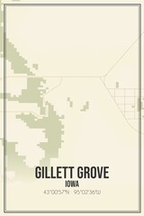 Retro US city map of Gillett Grove, Iowa. Vintage street map.