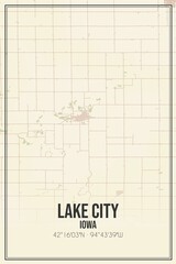 Retro US city map of Lake City, Iowa. Vintage street map.