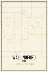Retro US city map of Wallingford, Iowa. Vintage street map.