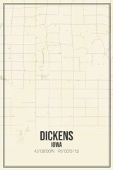 Retro US city map of Dickens, Iowa. Vintage street map.