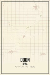 Retro US city map of Doon, Iowa. Vintage street map.