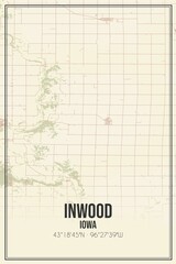 Retro US city map of Inwood, Iowa. Vintage street map.