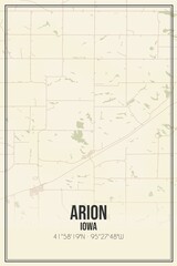 Retro US city map of Arion, Iowa. Vintage street map.
