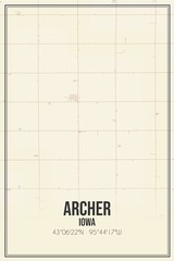 Retro US city map of Archer, Iowa. Vintage street map.