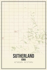Retro US city map of Sutherland, Iowa. Vintage street map.