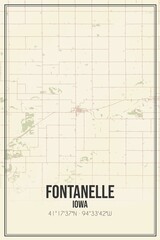 Retro US city map of Fontanelle, Iowa. Vintage street map.