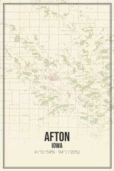 Retro US city map of Afton, Iowa. Vintage street map.