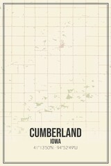 Retro US city map of Cumberland, Iowa. Vintage street map.