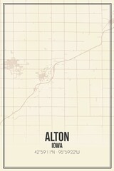 Retro US city map of Alton, Iowa. Vintage street map.