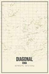 Retro US city map of Diagonal, Iowa. Vintage street map.