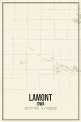 Retro US city map of Lamont, Iowa. Vintage street map.