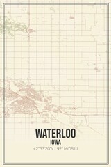 Retro US city map of Waterloo, Iowa. Vintage street map.