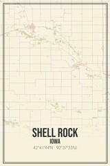 Retro US city map of Shell Rock, Iowa. Vintage street map.