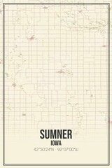 Retro US city map of Sumner, Iowa. Vintage street map.