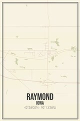 Retro US city map of Raymond, Iowa. Vintage street map.