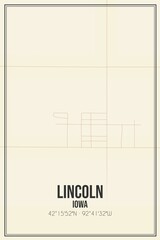 Retro US city map of Lincoln, Iowa. Vintage street map.