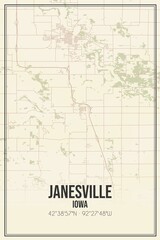 Obraz premium Retro US city map of Janesville, Iowa. Vintage street map.