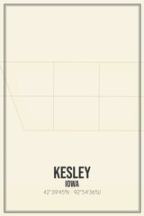Retro US city map of Kesley, Iowa. Vintage street map.