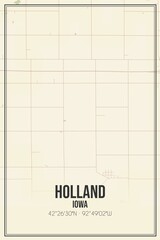 Retro US city map of Holland, Iowa. Vintage street map.