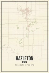 Retro US city map of Hazleton, Iowa. Vintage street map.