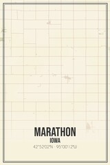 Retro US city map of Marathon, Iowa. Vintage street map.
