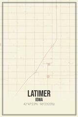 Retro US city map of Latimer, Iowa. Vintage street map.