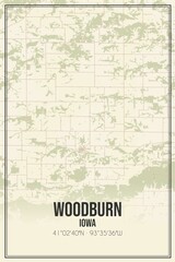 Retro US city map of Woodburn, Iowa. Vintage street map.
