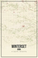 Retro US city map of Winterset, Iowa. Vintage street map.