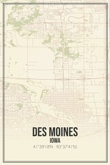 Fototapeta premium Retro US city map of Des Moines, Iowa. Vintage street map.