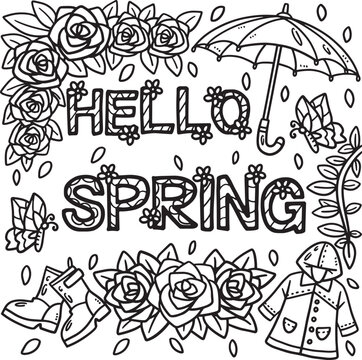 Hello Spring Coloring Page for Kids