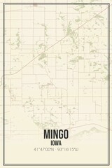 Retro US city map of Mingo, Iowa. Vintage street map.