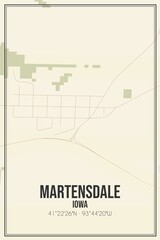 Retro US city map of Martensdale, Iowa. Vintage street map.