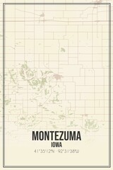 Retro US city map of Montezuma, Iowa. Vintage street map.