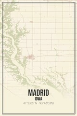 Retro US city map of Madrid, Iowa. Vintage street map.