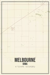 Retro US city map of Melbourne, Iowa. Vintage street map.