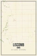 Retro US city map of Liscomb, Iowa. Vintage street map.