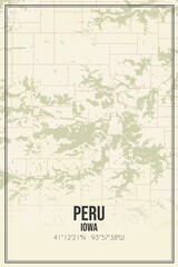 Retro US city map of Peru, Iowa. Vintage street map.
