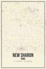 Retro US city map of New Sharon, Iowa. Vintage street map.