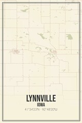 Retro US city map of Lynnville, Iowa. Vintage street map.