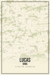 Retro US city map of Lucas, Iowa. Vintage street map.