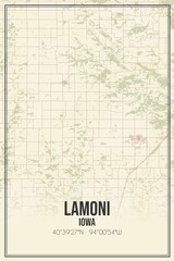 Retro US city map of Lamoni, Iowa. Vintage street map.
