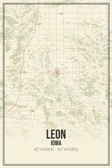 Retro US city map of Leon, Iowa. Vintage street map.