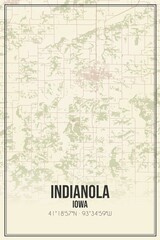 Retro US city map of Indianola, Iowa. Vintage street map.