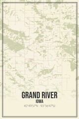 Retro US city map of Grand River, Iowa. Vintage street map.